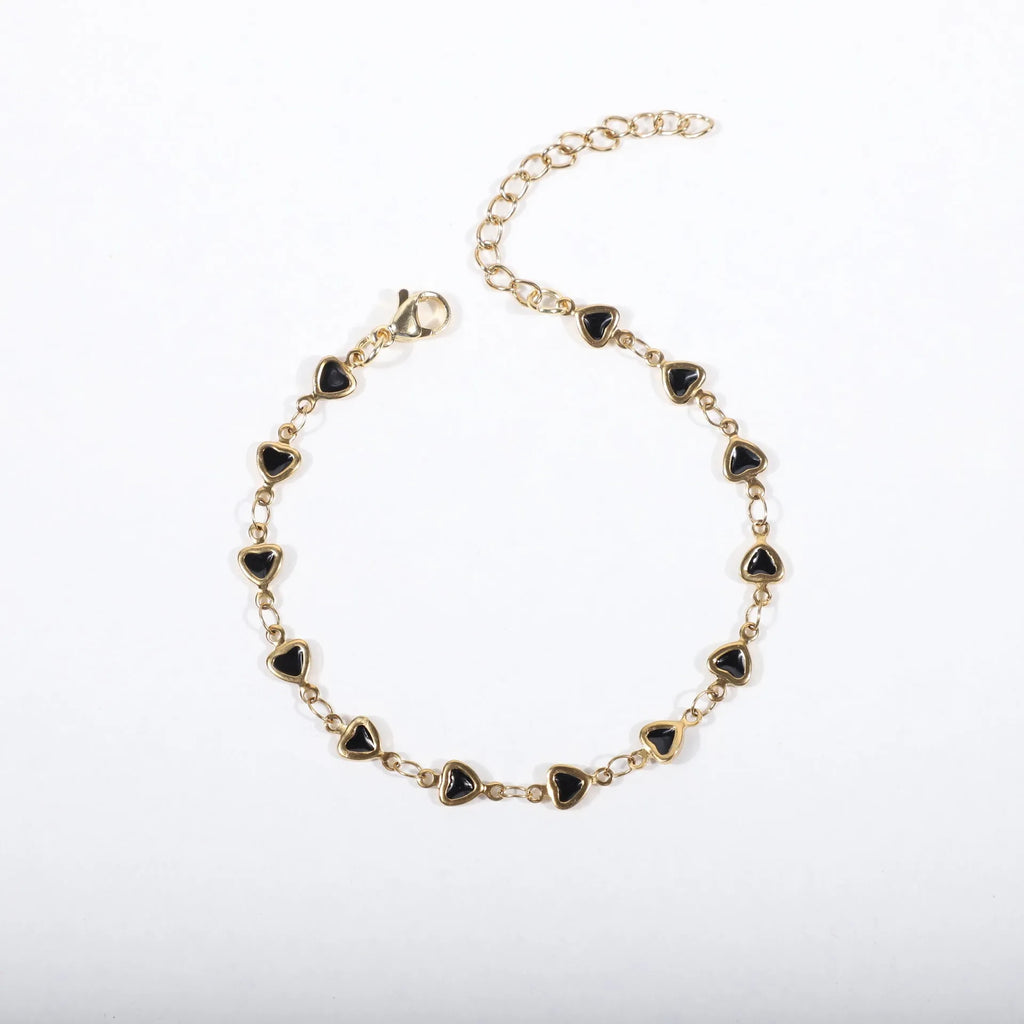 Stainless steel bracelet with heart design and gold plating in multiple colour options