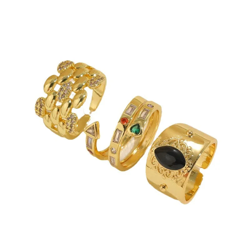 Chinese-style geometric copper ring with horse eye black electroplated finish