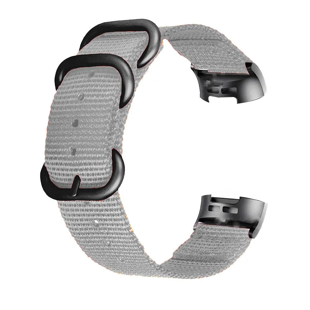 Fitbit Charge nylon three-ring buckle strap in multiple colours including Army Green and Black and Gray