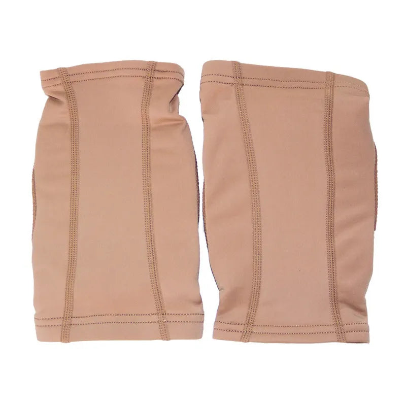 A pair of knee pads for ballet and yoga, shown in either black or skin colour, with size options from XS to XL.