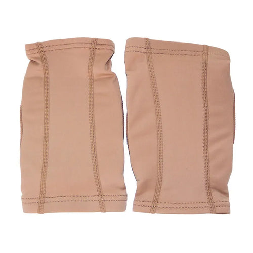 A pair of knee pads for ballet and yoga, shown in either black or skin colour, with size options from XS to XL.