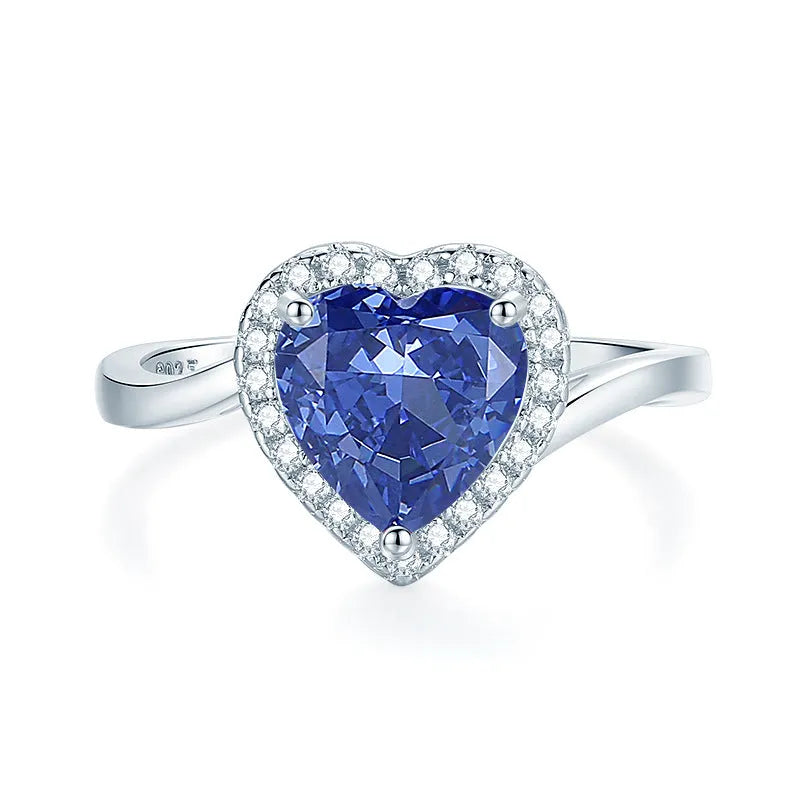 Sterling silver heart ring with ice flower cut zircon stone in Tan Sang colour
