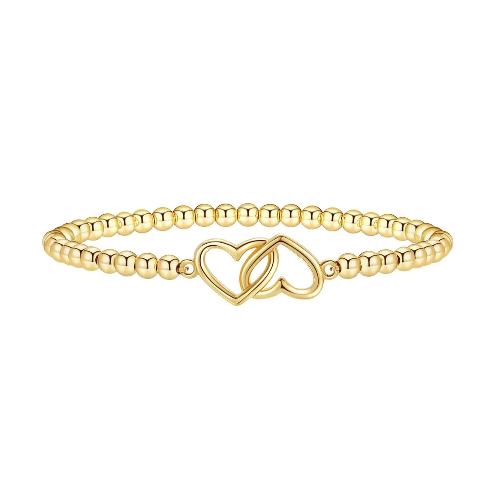 Adjustable stainless steel beaded bracelet for women in a geometric design, shown in one of six colour variations.