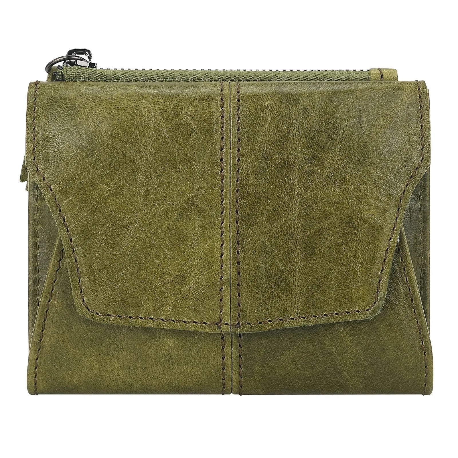 Genuine leather coin purse wallet in European retro style with stitching details and lock