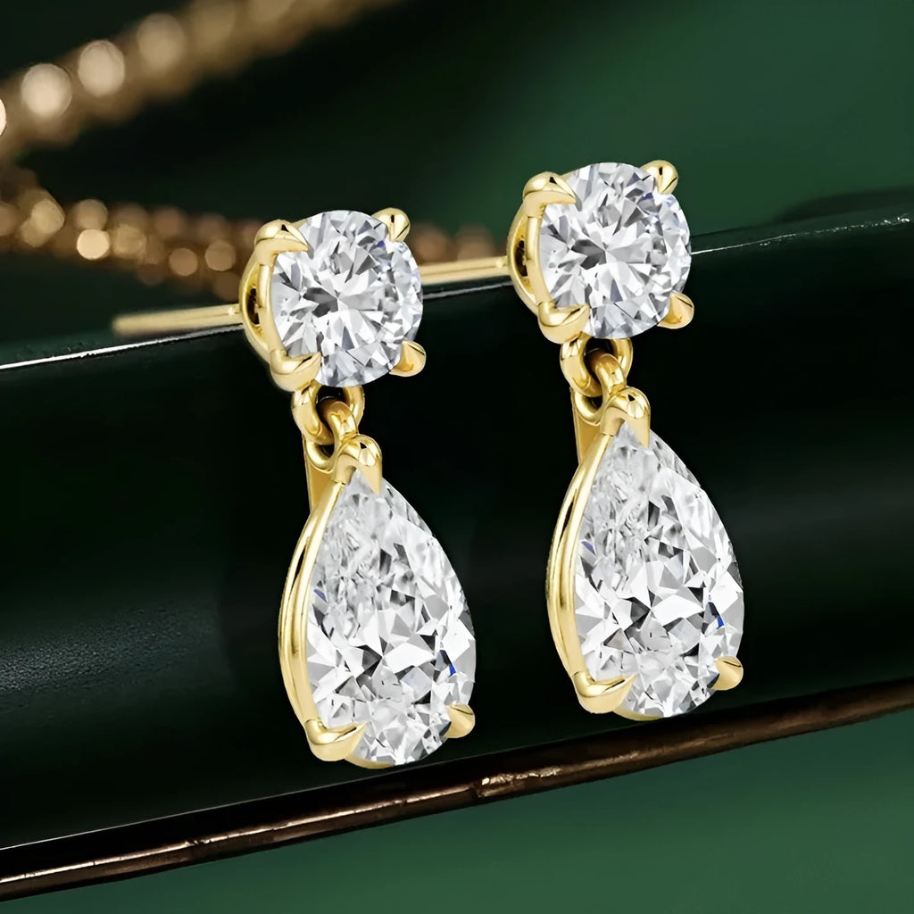 Sterling silver moissanite water drop stud earrings in geometric shape