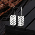 Silver geometric woven plaid earrings with diamond pattern and 17.5mm length