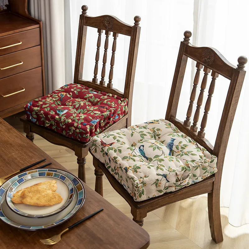 American style square dining chair cushion with plant pattern and 8cm thick PP cotton filling