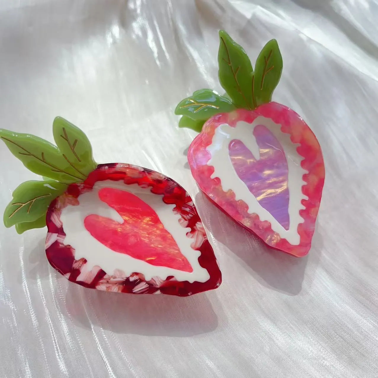 Handmade strawberry hairpin in red or pink colour with pastoral style fruit design
