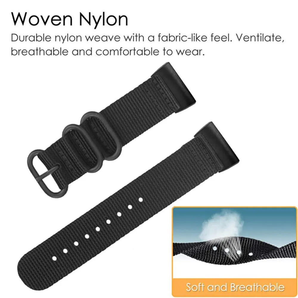 Fitbit Charge nylon three-ring buckle strap in multiple colours including Army Green and Black and Gray