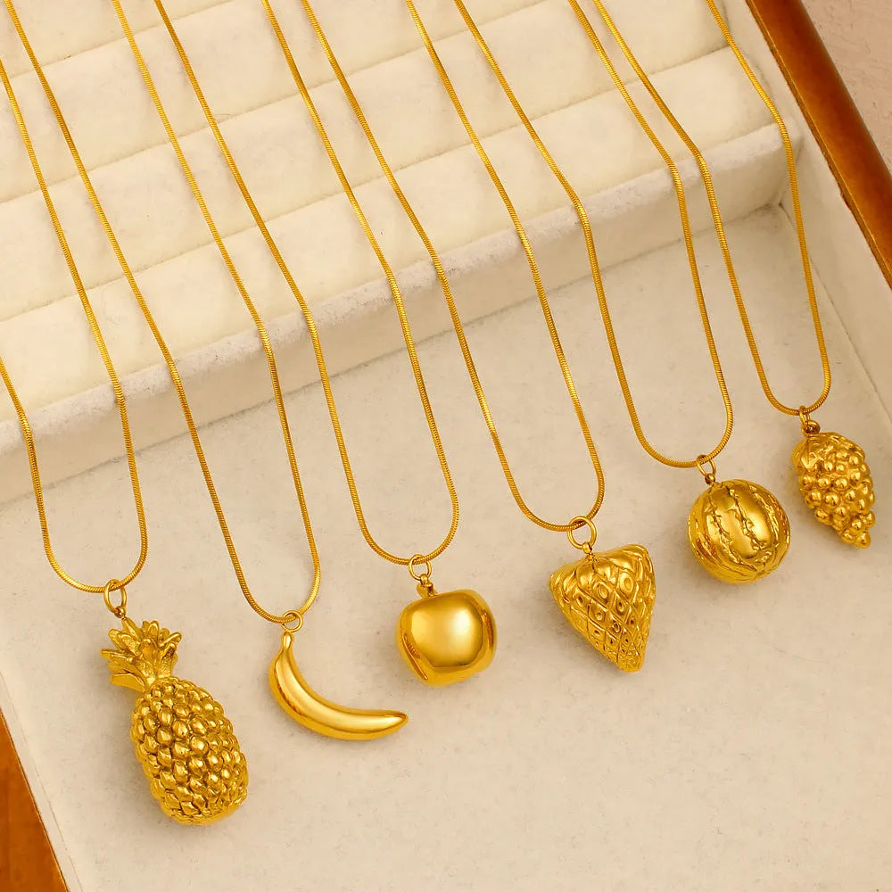 Stainless steel fruit necklace pendant with fruit-shaped charm on regular chain