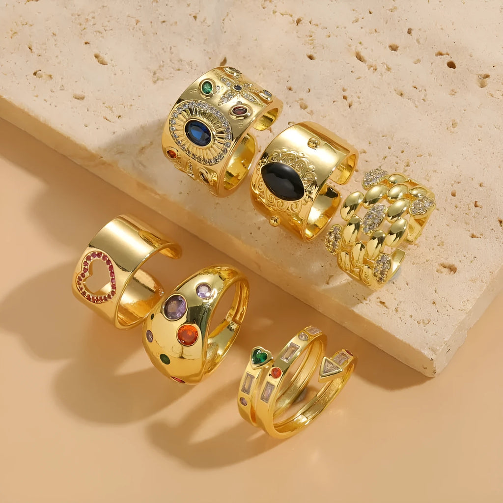 Chinese-style geometric copper ring with horse eye black electroplated finish