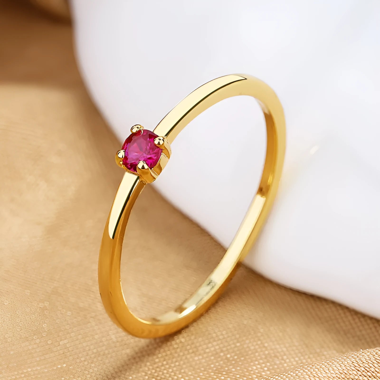 Women's copper ring with single diamond geometric design in round circle shape showing colour options