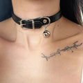 Black leather adjustable dog collar for small to medium dogs with 21-50cm perimeter