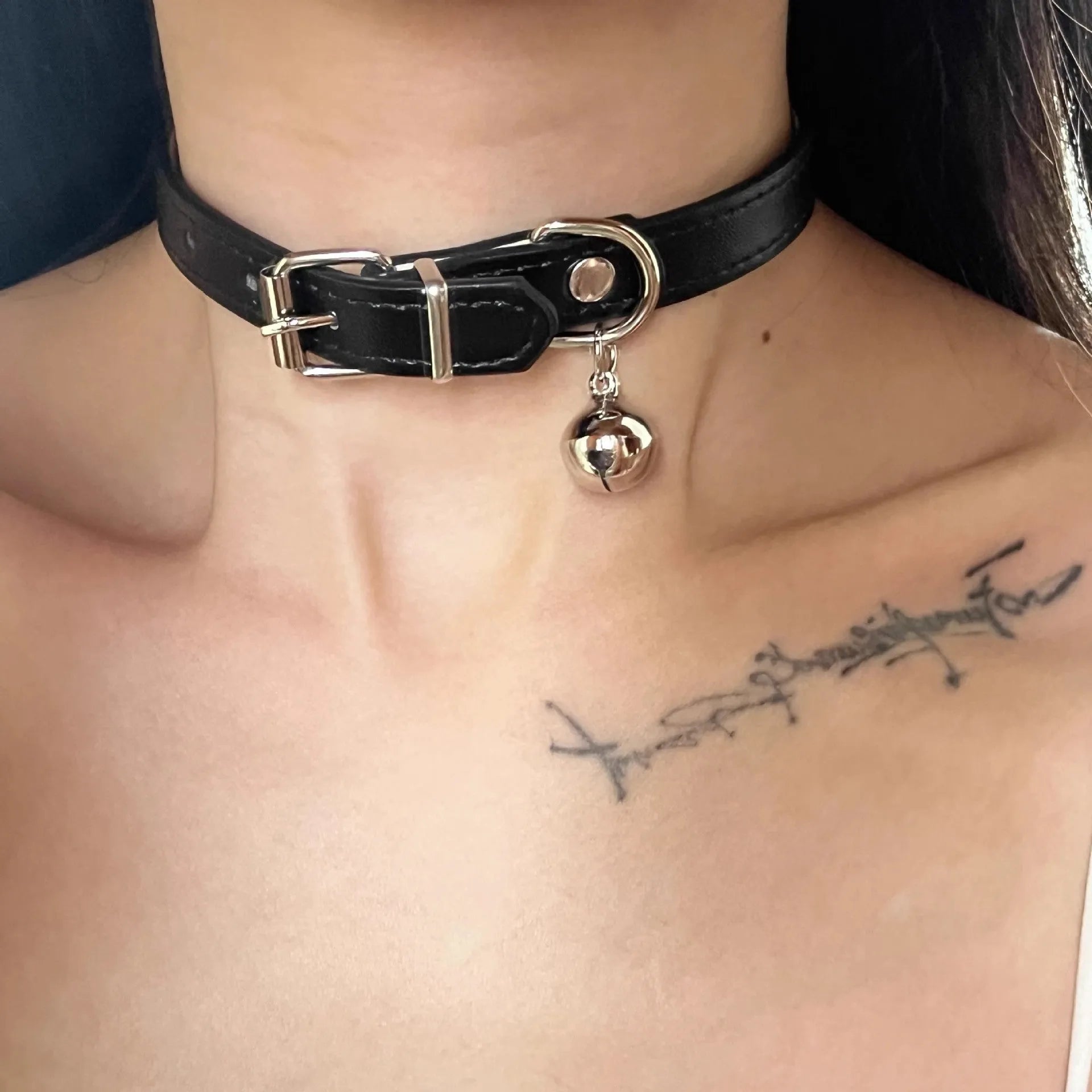 Black leather adjustable dog collar for small to medium dogs with 21-50cm perimeter
