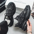Men's beige mesh sneakers with round toe and lace-up front on rubber sole