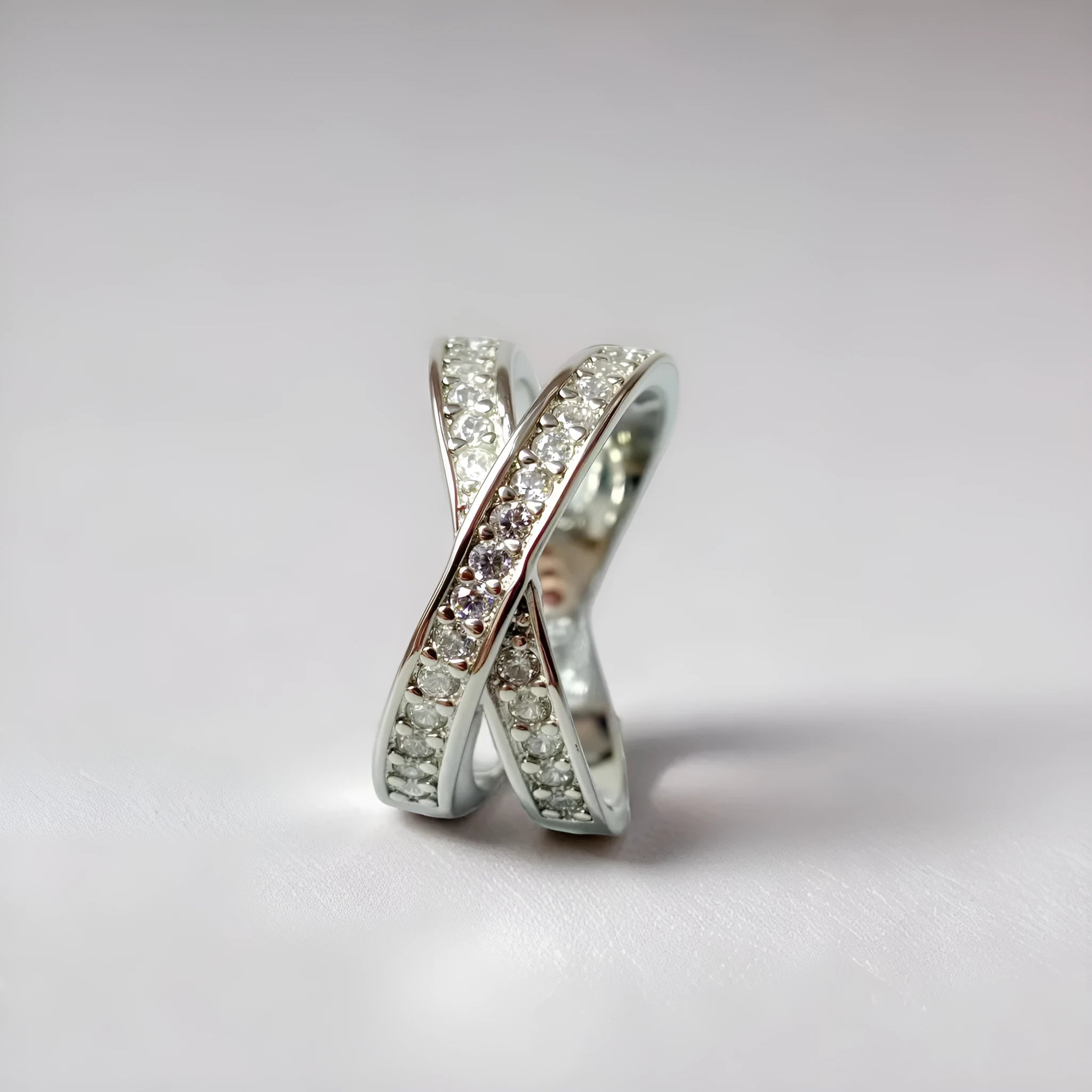 Copper cross ring with micro-inlaid zircon detailing in silver or rose gold electroplating