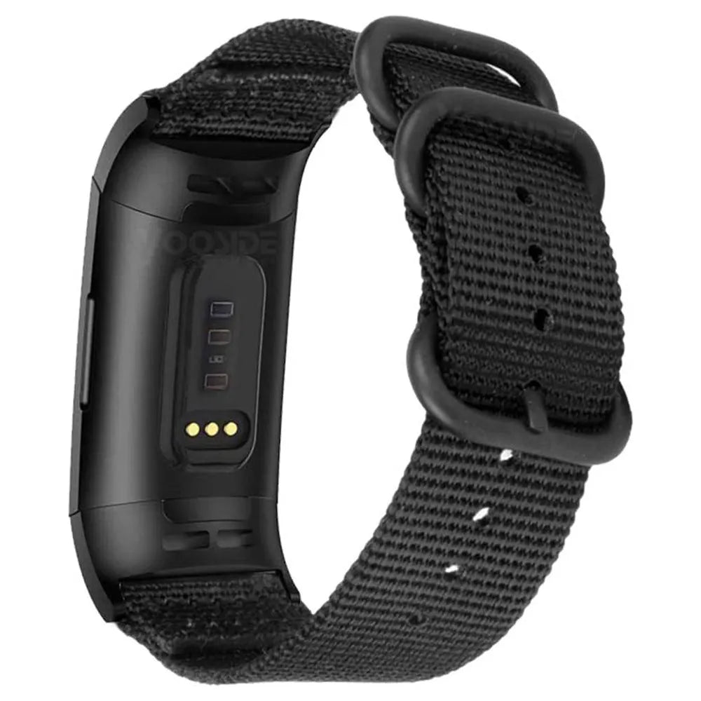 Fitbit Charge nylon three-ring buckle strap in multiple colours including Army Green and Black and Gray
