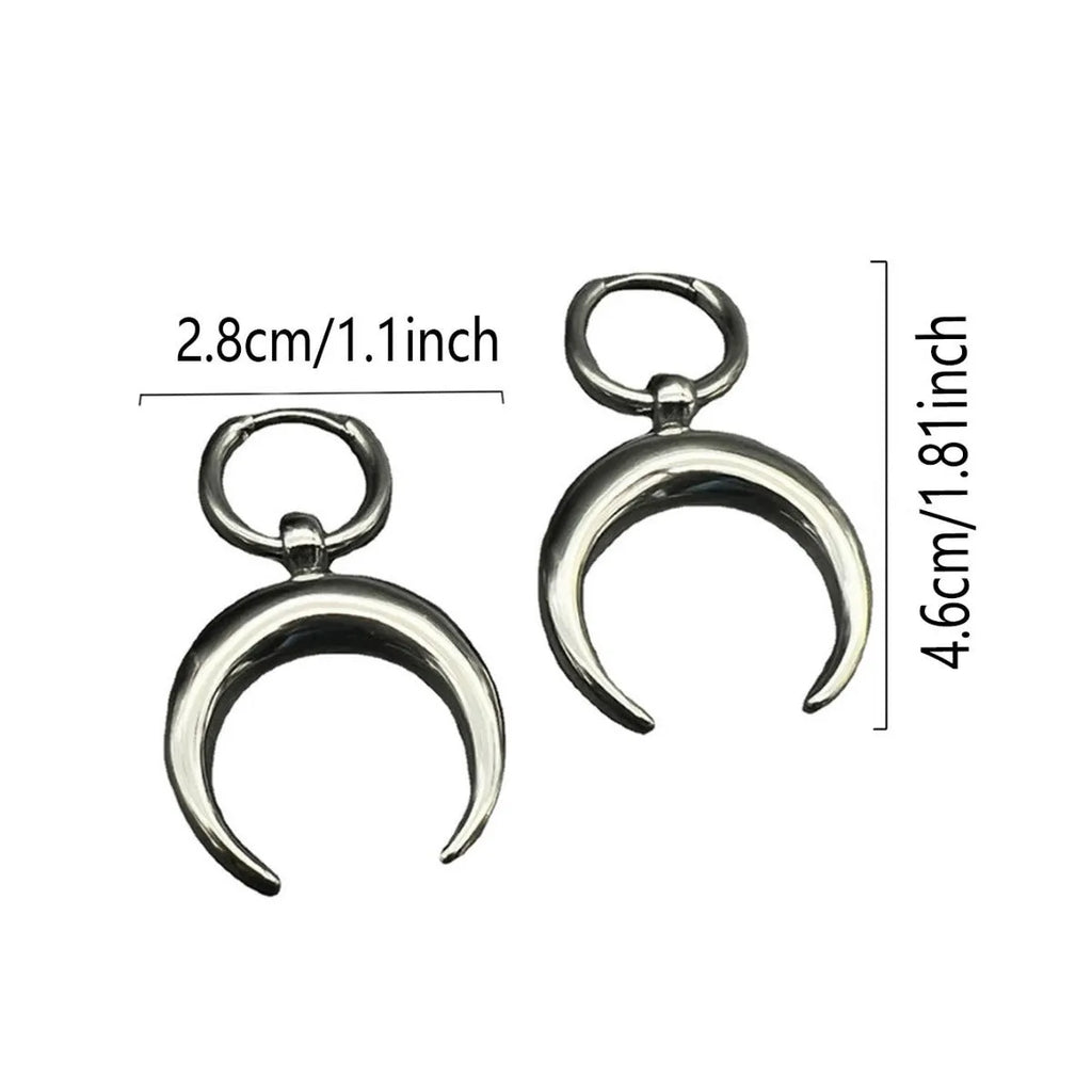 Silver alloy gothic moon big hoop earrings with geometric shape and ear clip design