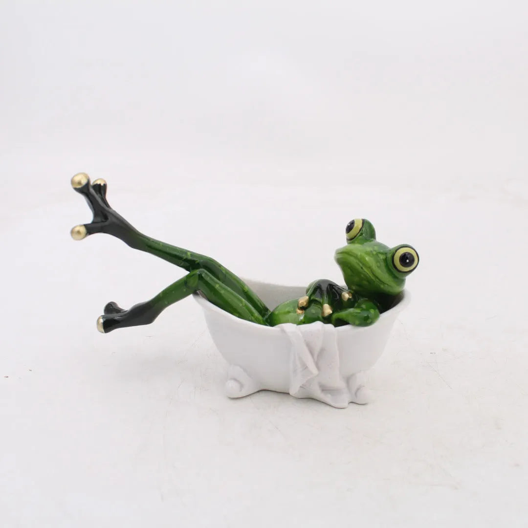 Pastoral style synthetic resin frog figurine home decoration ornament