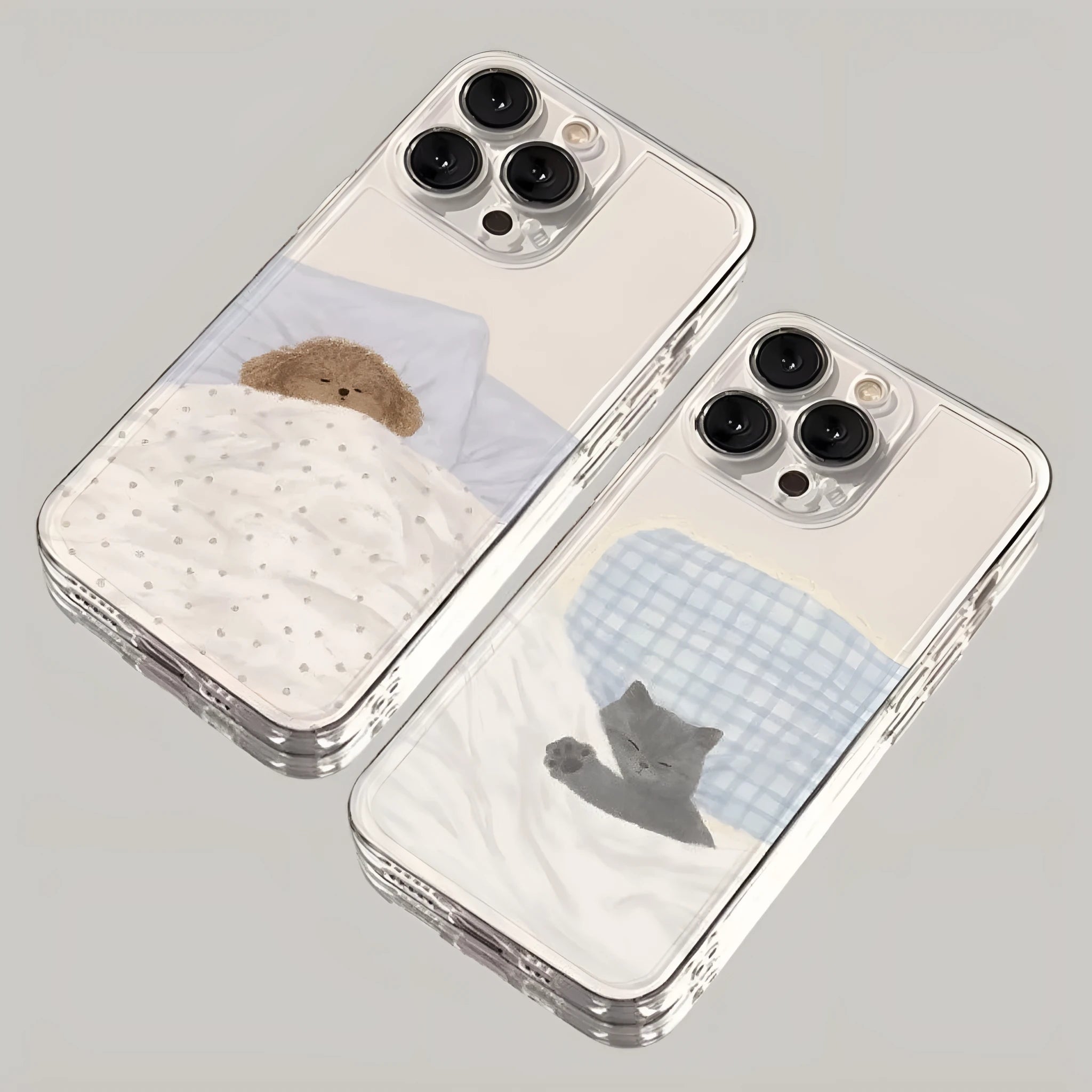 Transparent TPU phone case with sleeping cat pattern for Apple iPhone showing shockproof protective design