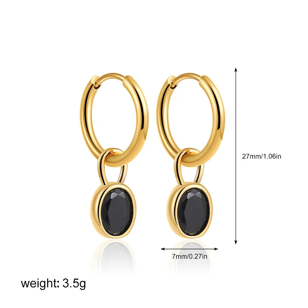 Women's retro oval zircon earrings in copper with six colour options