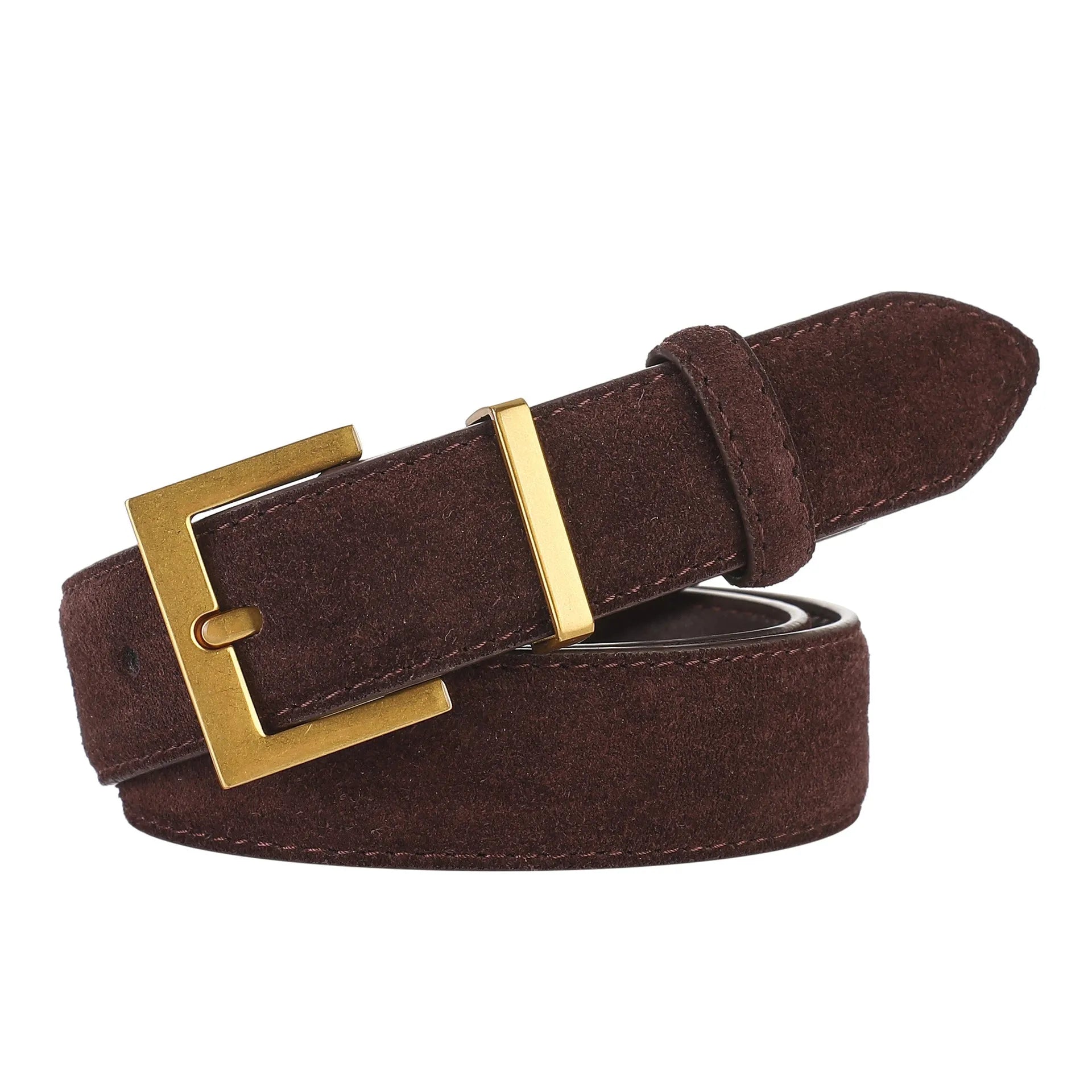Ladies' black leather belt with silver alloy quadrilateral pin buckle on trousers