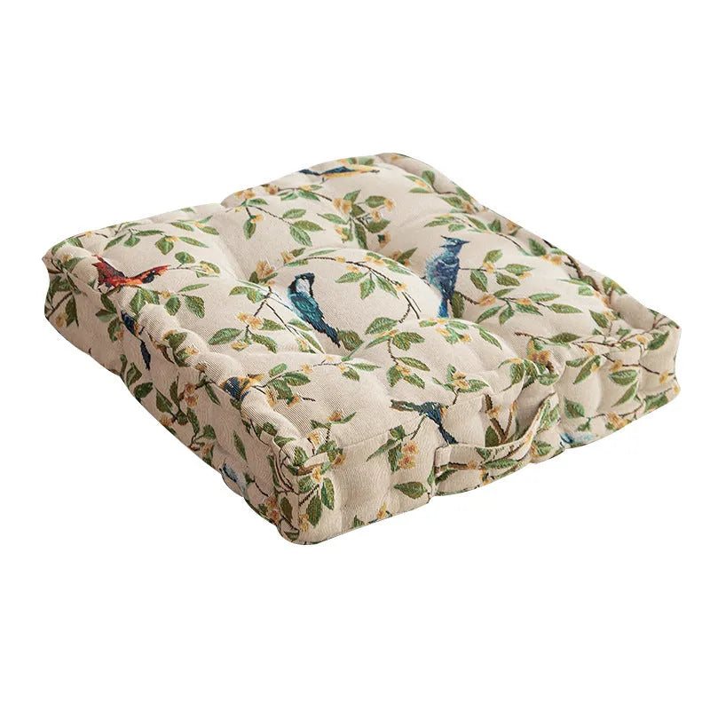 American style square dining chair cushion with plant pattern and 8cm thick PP cotton filling