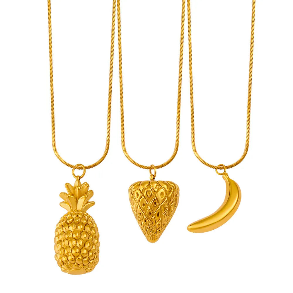 Stainless steel fruit necklace pendant with fruit-shaped charm on regular chain