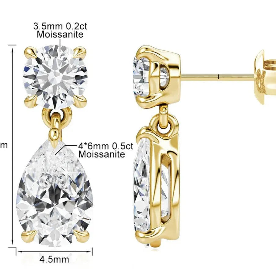 Sterling silver moissanite water drop stud earrings in geometric shape