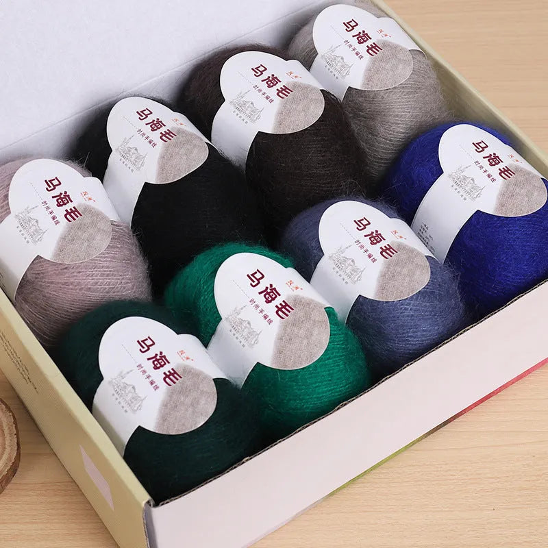 Mohair wool ball for DIY scarf knitting and crochet in Inverness thread style with multiple colour options