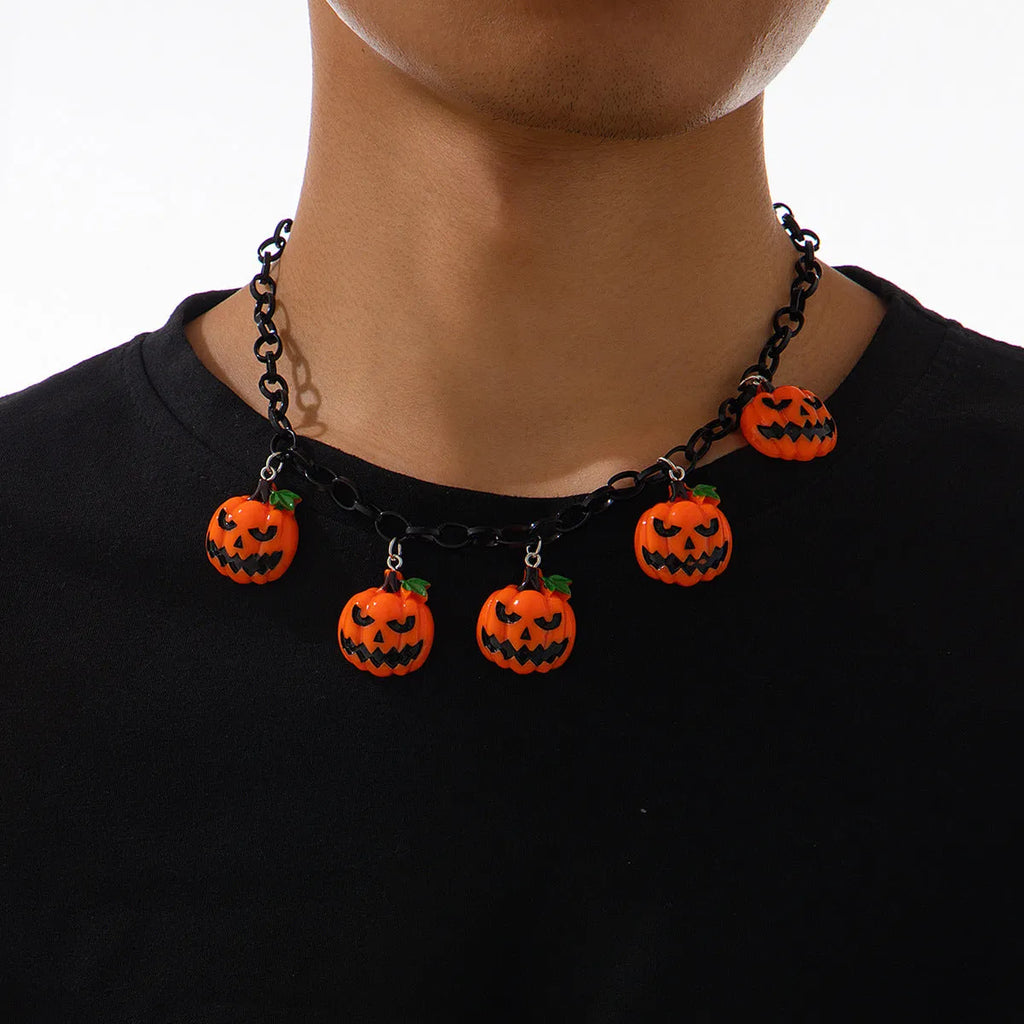 Halloween necklace with acrylic ghost and pumpkin cartoon pendant in mixed colour 06705 on regular chain