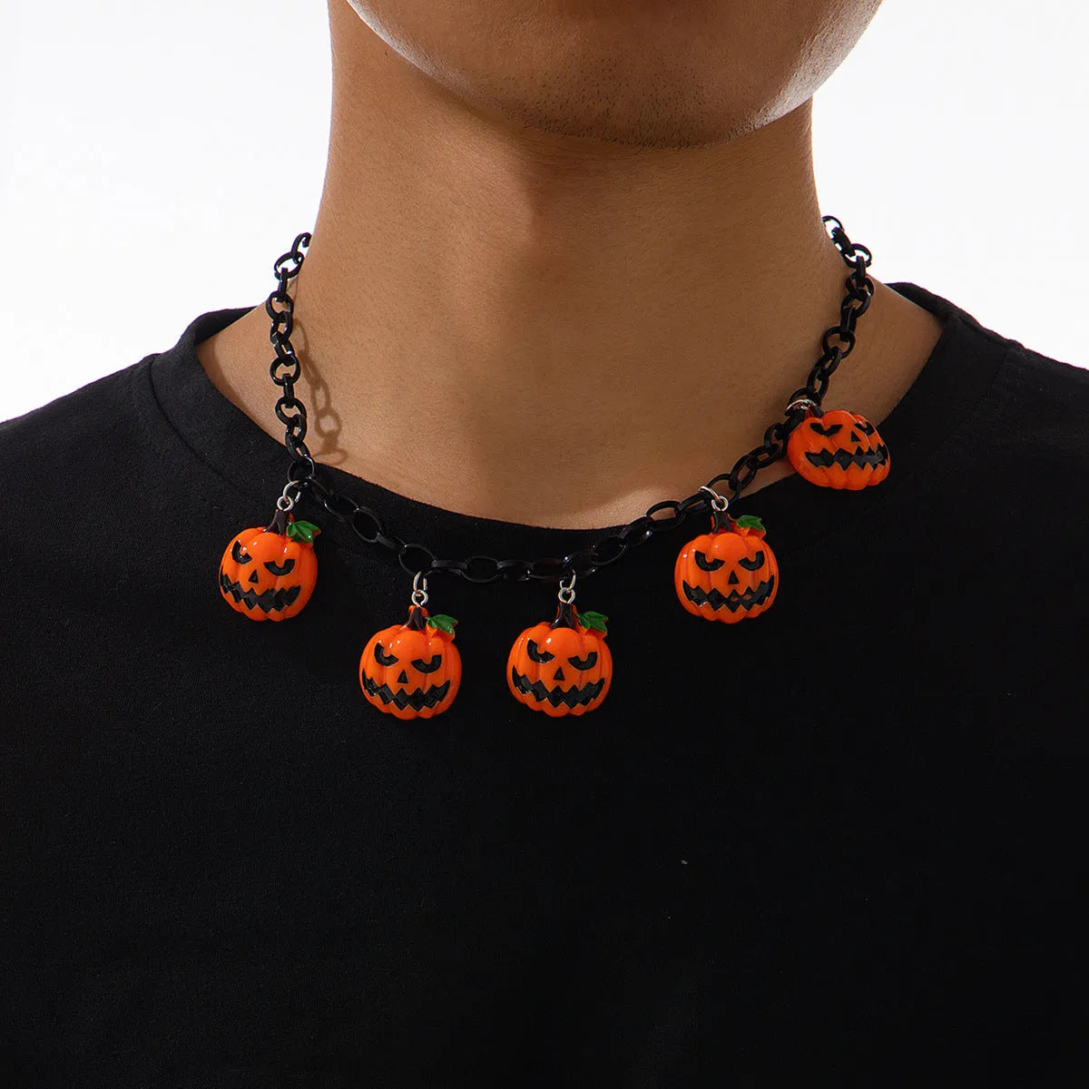 Halloween necklace with acrylic ghost and pumpkin cartoon pendant in mixed colour 06705 on regular chain