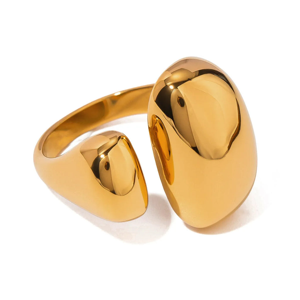 Geometric open stainless steel ring for women with electroplated finish