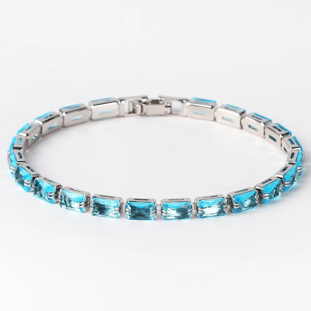 Women's zircon bracelet with electroplated alloy construction and zircon stones