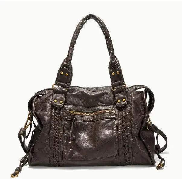 Brown retro women's messenger bag with woven PU leather and single shoulder strap