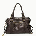 Brown retro women's messenger bag with woven PU leather and single shoulder strap