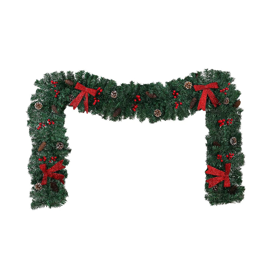 PVC rattan Christmas cane decoration with pine cone and bow design in European modern art style