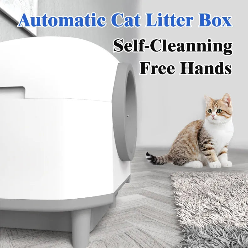White automatic fully enclosed cat litter box with ABS plastic construction