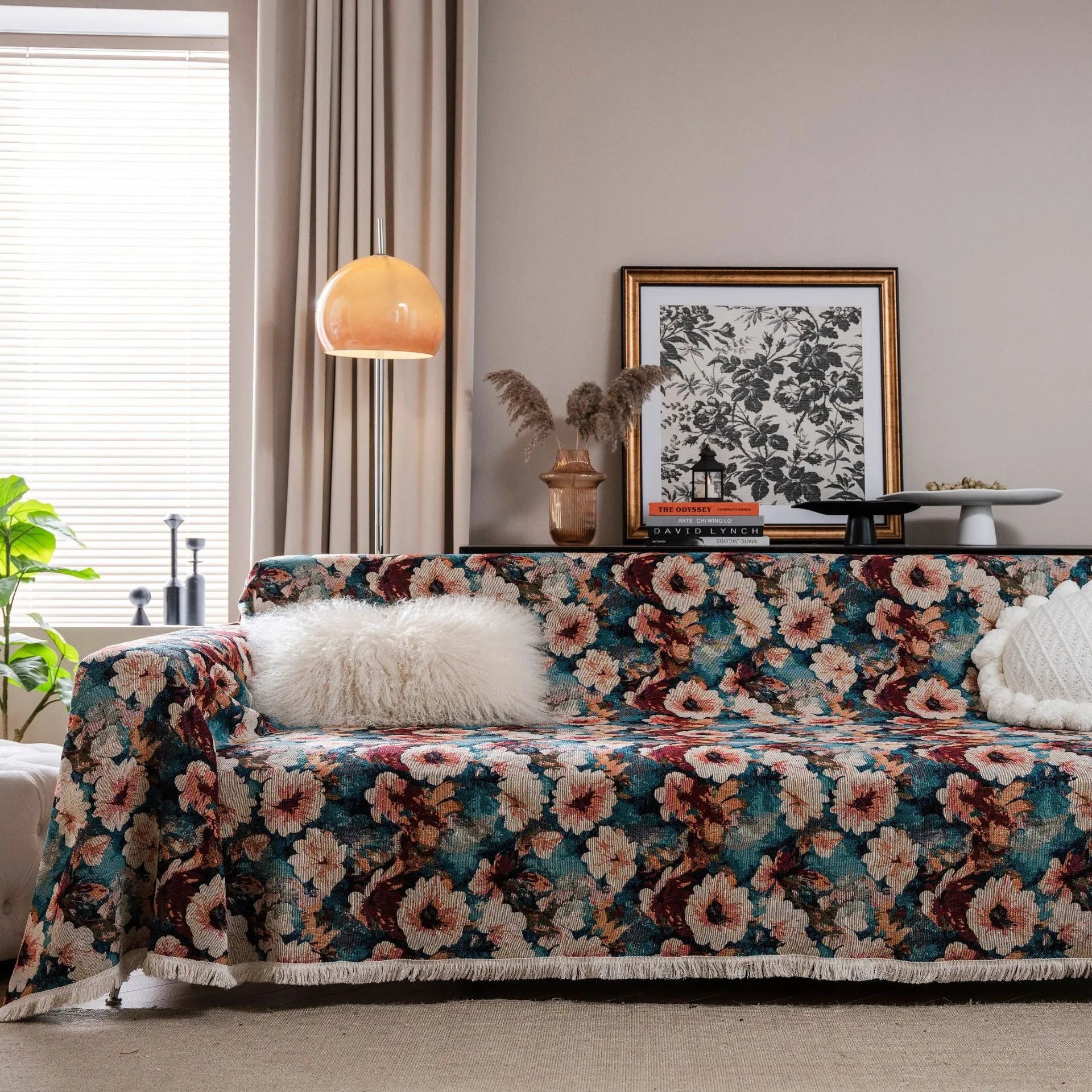 American country style jacquard sofa cover with floral pattern in cherry or green protecting furniture from pets