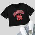 Women's personalised cotton T-shirt with English letters and navel-exposing summer design in black or white