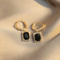 Black geometric copper drop earrings with quadrilateral French court retro design