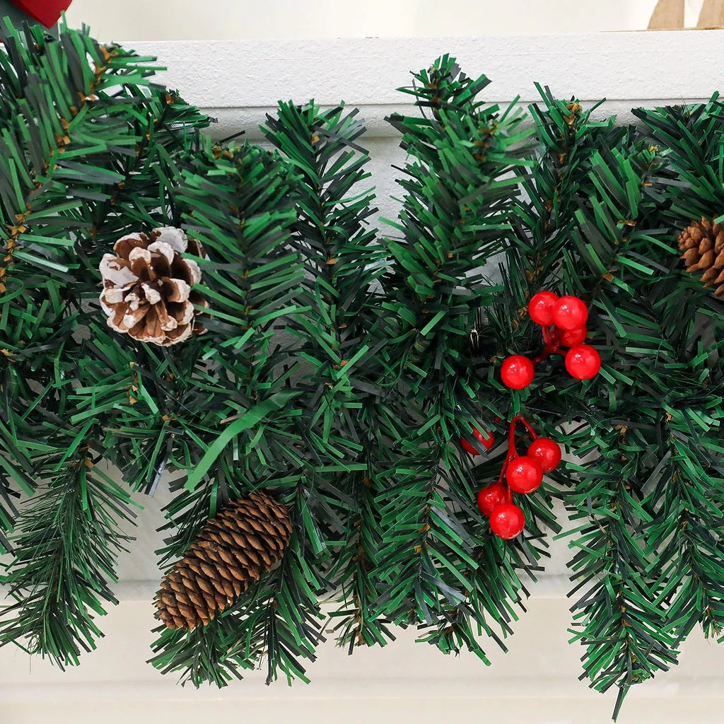 PVC rattan Christmas cane decoration with pine cone and bow design in European modern art style