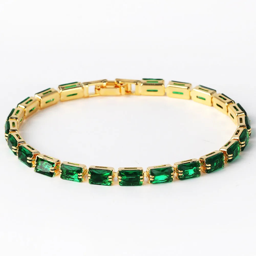 Women's zircon bracelet with electroplated alloy construction and zircon stones