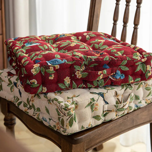 American style square dining chair cushion with plant pattern and 8cm thick PP cotton filling