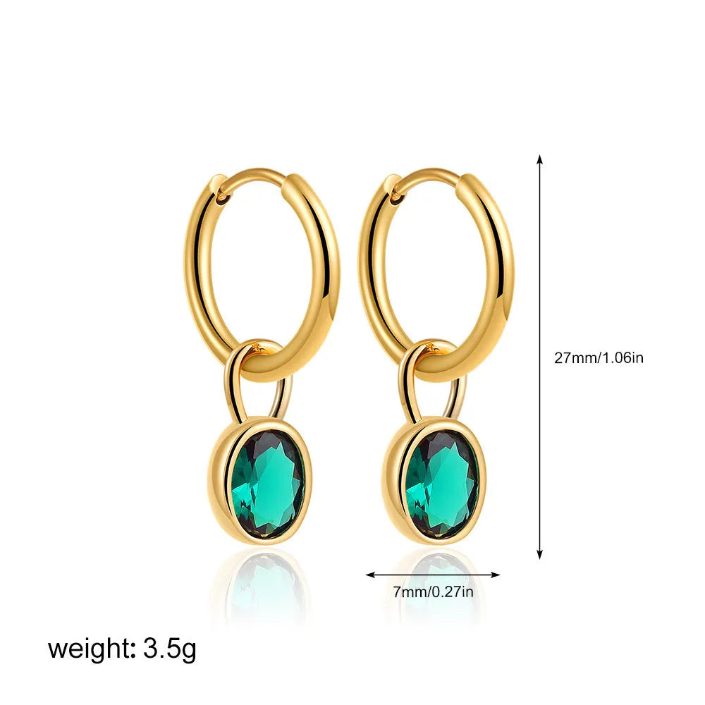 Women's retro oval zircon earrings in copper with six colour options
