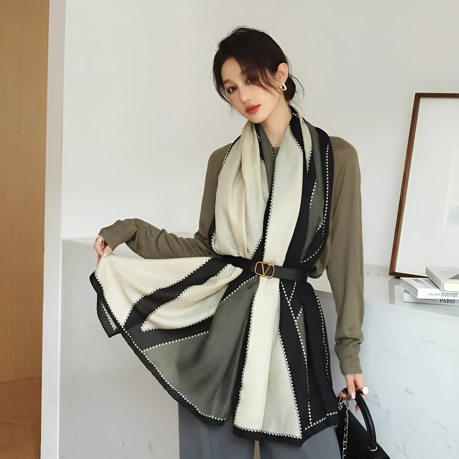 Vintage printed polyester scarf in a choice of three styles, shown in mid-length 180cm by 90cm size.