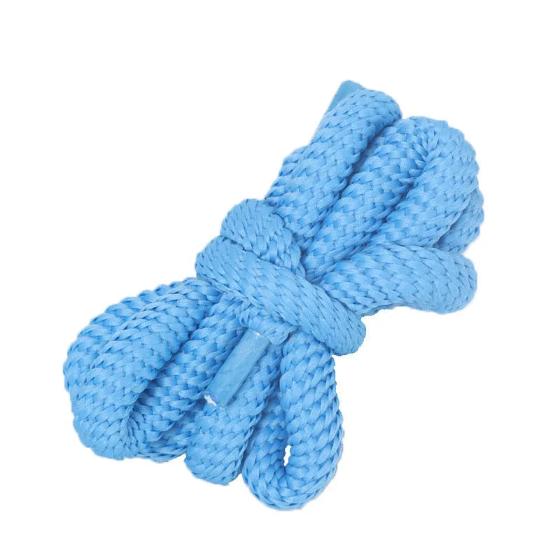 A selection of round braided shoelaces and hoodie cords in various colours, showing 1.0cm width