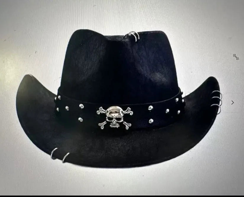 Brown leather velvet Western cowboy hat with curved brim and conical crown