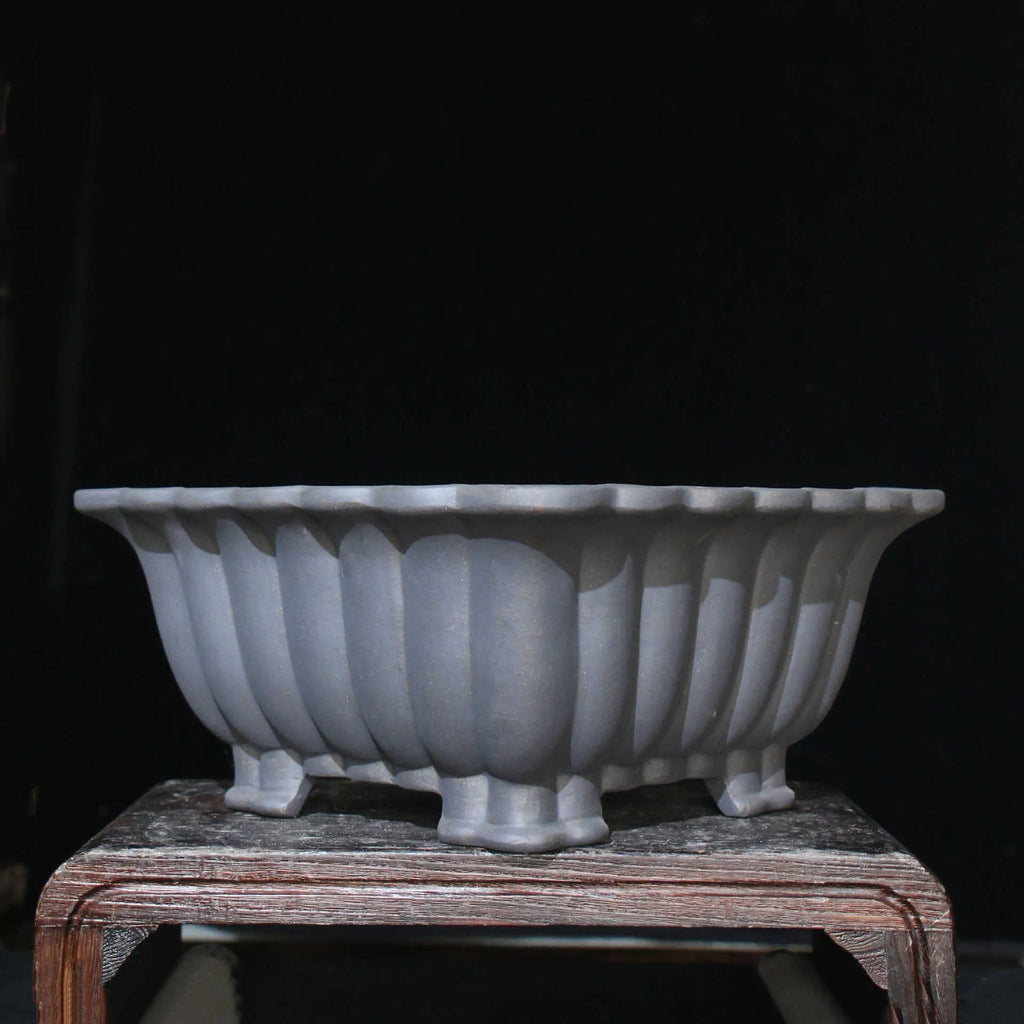 Square purple sand ceramic flower pot for bonsai on a desktop, Du Xiliang colour, 37x15cm.