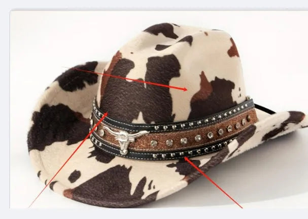 Brown leather velvet Western cowboy hat with curved brim and conical crown